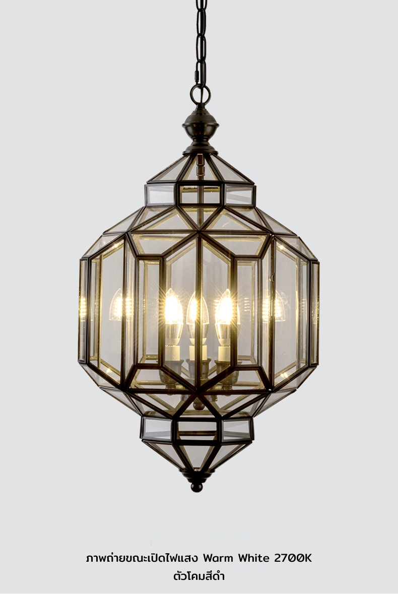 โคมไฟระย้าทรงเรขาคณิตผสมผสานโครงโลหะสีทองตกแต่งด้วยกระจกใสสไตล์คลาสสิก [AP-1124]