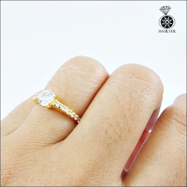 แหวนเงินแท้ ชุบทองไมครอน หนาพิเศษ ประดับเพชรCZ H&A