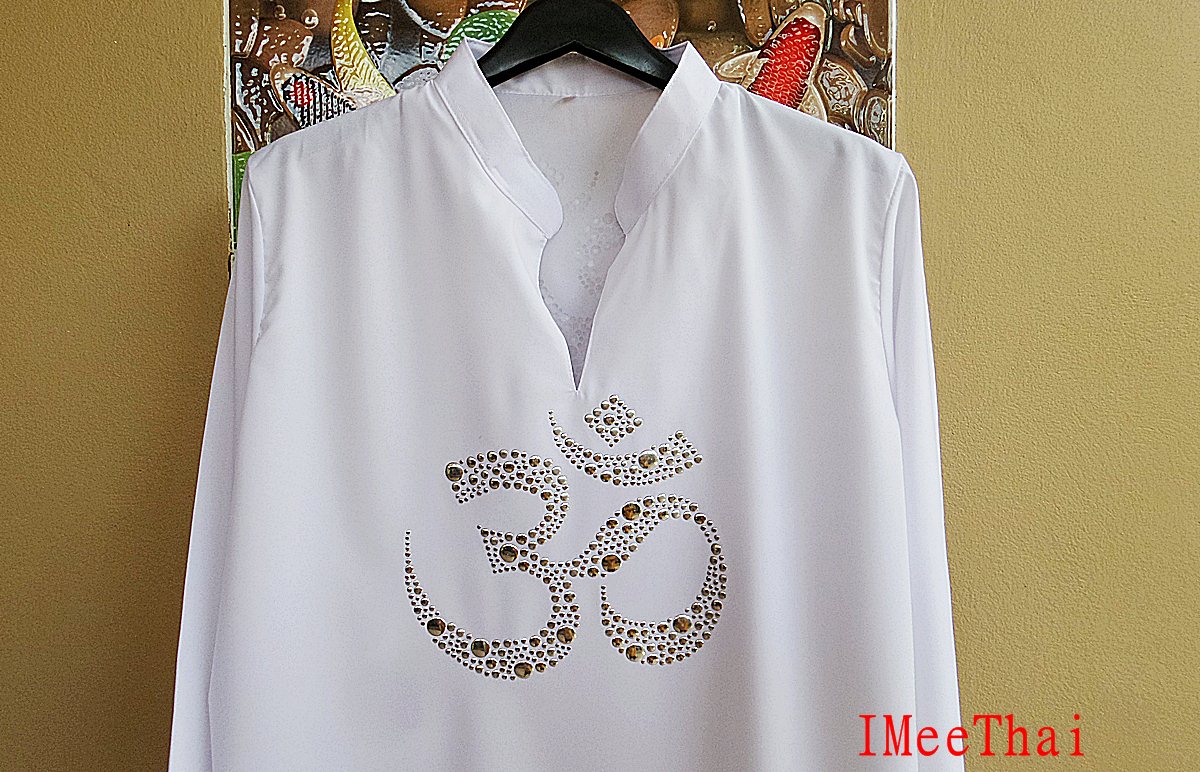 เสื้อ โอม พระพิฆเนศ ลายกระดุม หน้าเงินหลังทอง