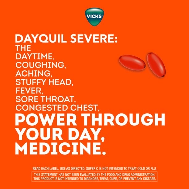 วิตามินบำรุงพร้อมยาบรรเทาอาการหวัด Vicks Super C + DayQuil SEVERE Cold & Flu Convenience Pack (52-Count)