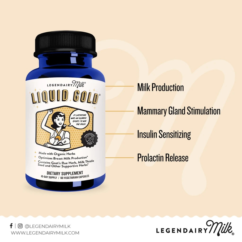 วิตามินกระตุ้นการสร้างและเพิ่มปริมาณน้ำนม Legendairy Milk Liquid Gold (180 Capsules)