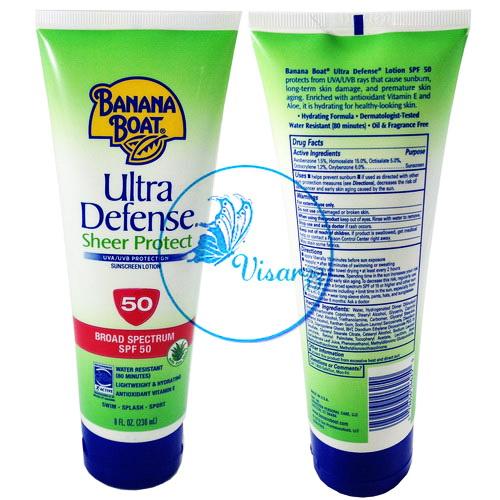 (แพค 2 หลอด ราคาพิเศษ) Banana Boat Ultra Defense Sheer Protect SPF50 UVA / UVB Protection 236mL x 2 หลอด สีเขียว ครีมกันแดดสุดฮิต สูตรยอดนิยม กันน้ำอย่างดีค่ะ