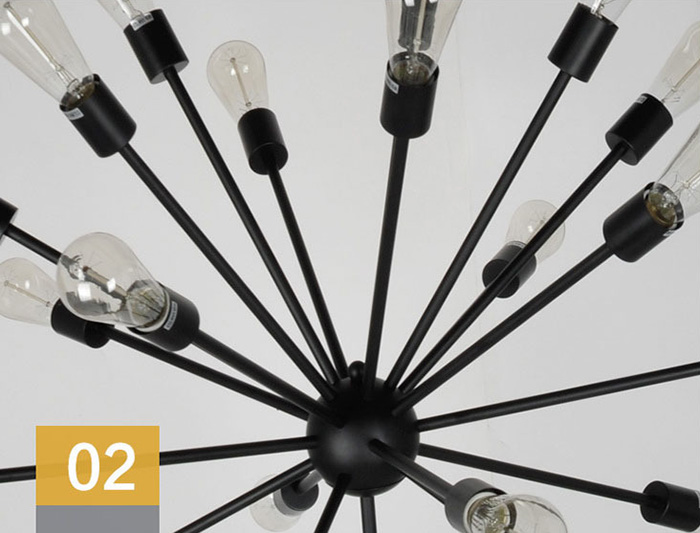 โคมไฟแขวนเพดานโคมไฟระย้าเหล็กก้านตรงสีดำสไตล์ลอฟท์ [JND-183]