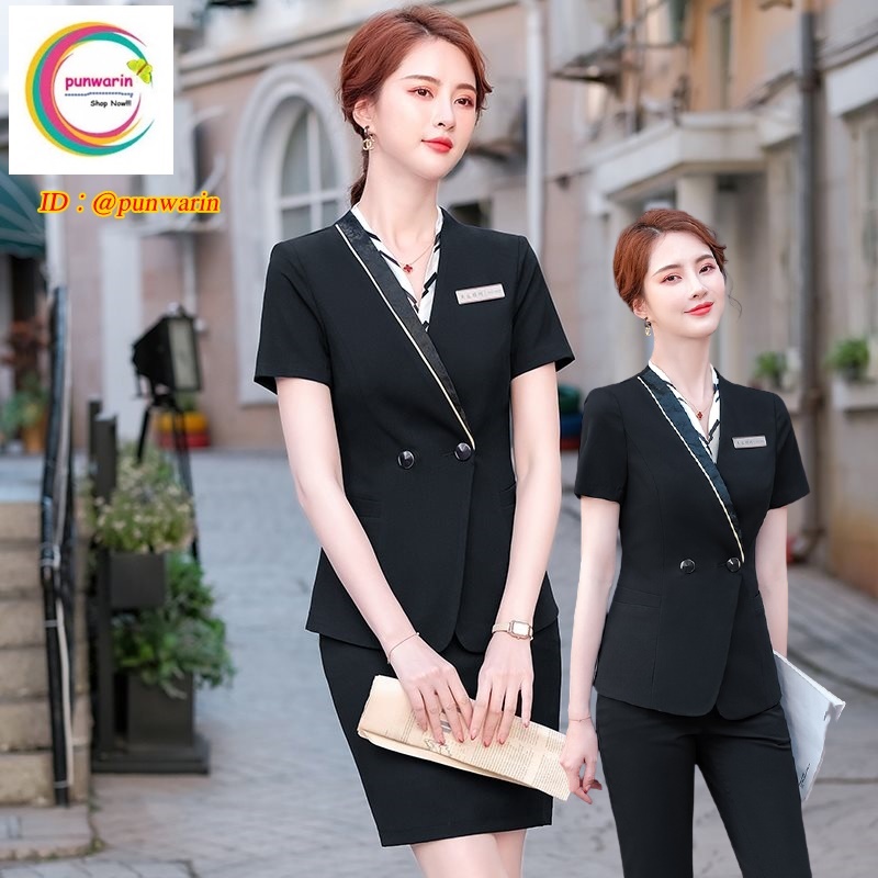 ชุดพนักงานออฟฟิศ ชุดสูท ชุดพนักงาน เรียบหรูดูดีมีสไตล์ NL6512023 เทา,กรมท่า S-4XL