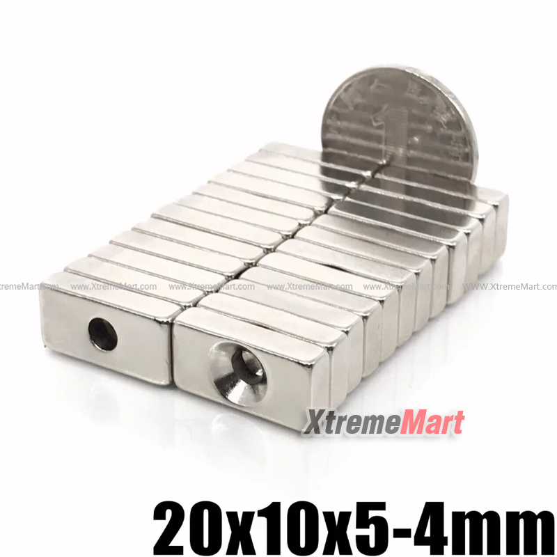 แม่เหล็กมีรูทรงเหลี่ยม เอนกประสงค์ 20*10*5 Hole4mm Neodymium (ก้อนละ)