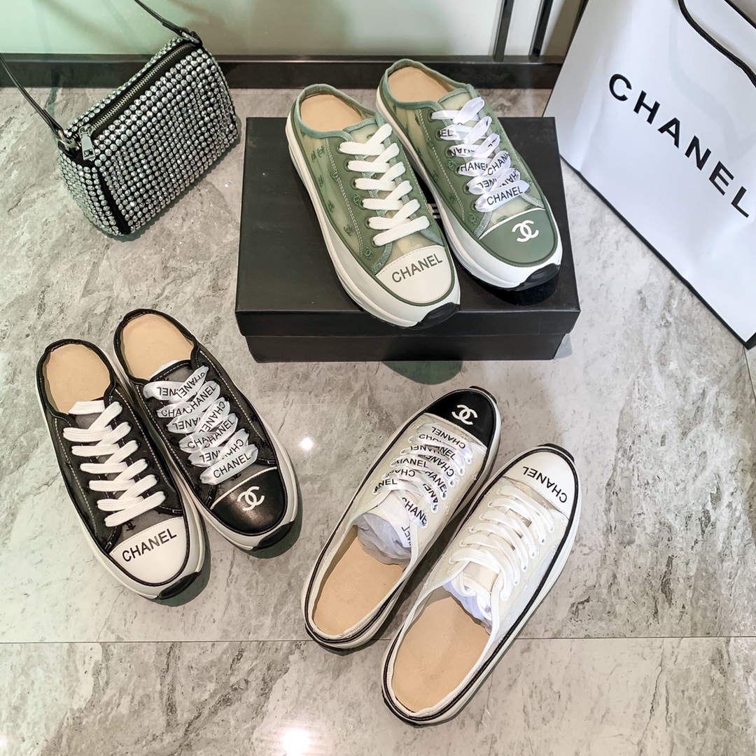 รองเท้าผ้าใบ cn sneakers เปิดส้น ไซส์ 34-40 สีดำ ขาว เขียว