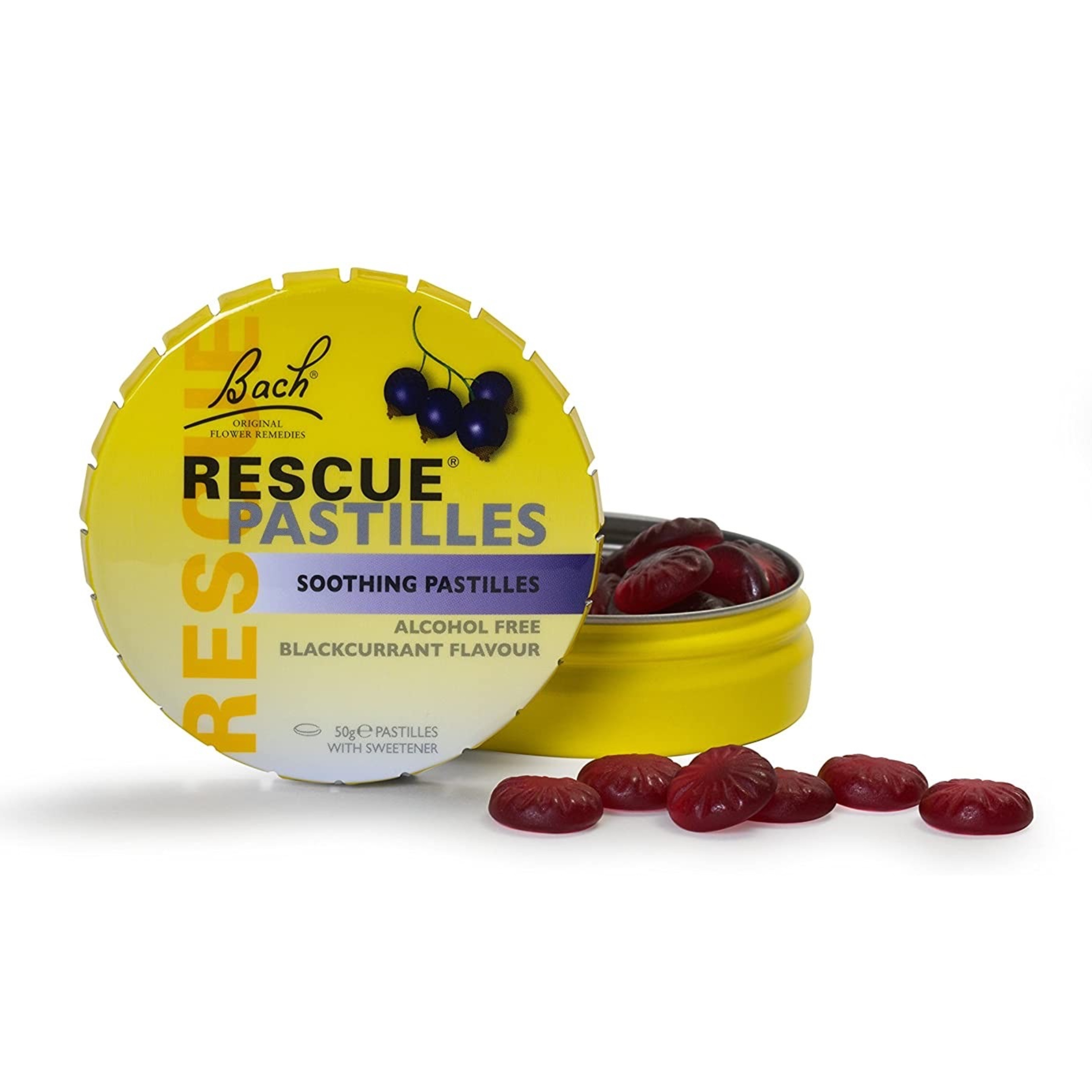 สมุนไพรบรรเทาความกังวลและผ่อนคลายความตึงเครียดชนิดกัมมี่ Bach Original Flower Remedies RESCUE PASTILLES (ฺBlackcurrant)
