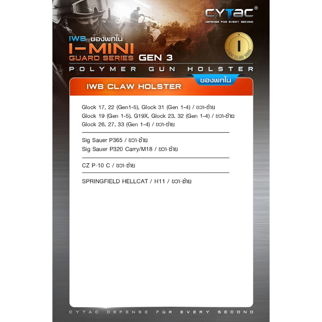 CYTAC Thailand ซองพกใน Polymer รุ่น I-Mini-guard Glock 17, 22 ( Gen1-5 ) , Glock 31 ( Gen 1-4 )) Gen3 series