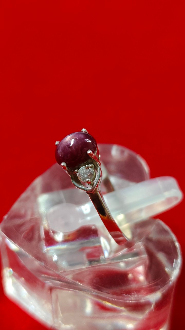 #แหวนทับทิมสตาร์กินบ่เสี้ยง ฝังเพชรรัสเซีย 2 เม็ดรหัสR-0039