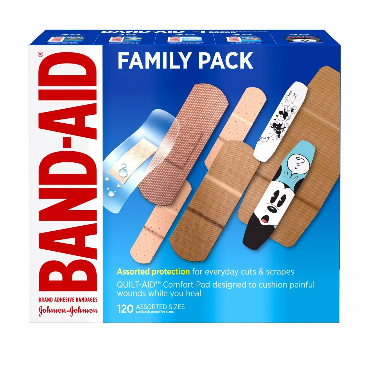 พลาสเตอร์ปิดแผลคละแบบ Johnson & Johnson BAND-AID Brand Adhesive Bandages - Family Pack (120 Assorted Sizes)