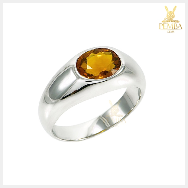 แหวนซิทรินแท้ เงินแท้925 ชุบทองคำขาว ดีไซน์เรียบๆ แต่มีสไตล์