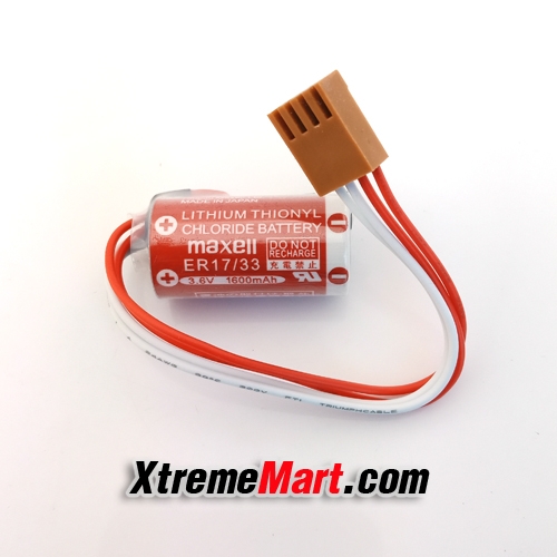 แบตเตอรี่ Maxell ER17/33 3.6V ขั้วน้ำตาล 1600mAh Lithium PLC Battery (4 Hole Brown Connector)