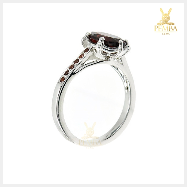 แหวนโกเมนแท้ อัญมณีแดงแก่ก่ำโกเมนเอก เงินแท้925 แหวนพลอยแท้