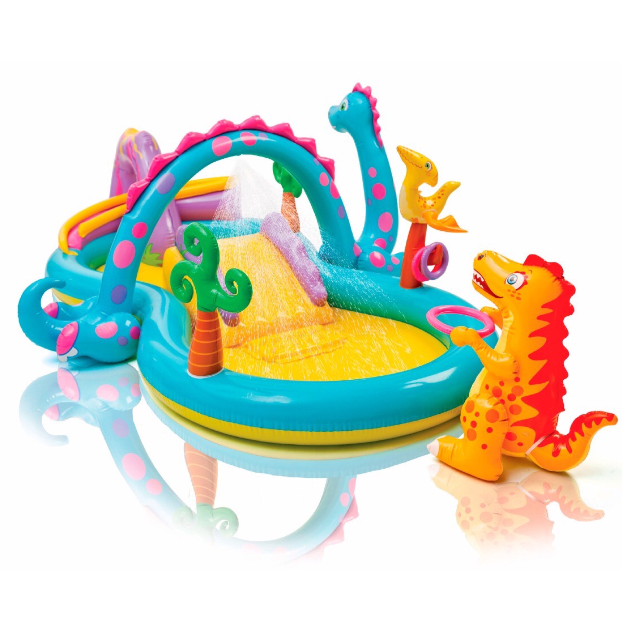 สระน้ำเป่าลมพร้อมสไลเดอร์และน้ำพุ Intex Dinoland Play Center