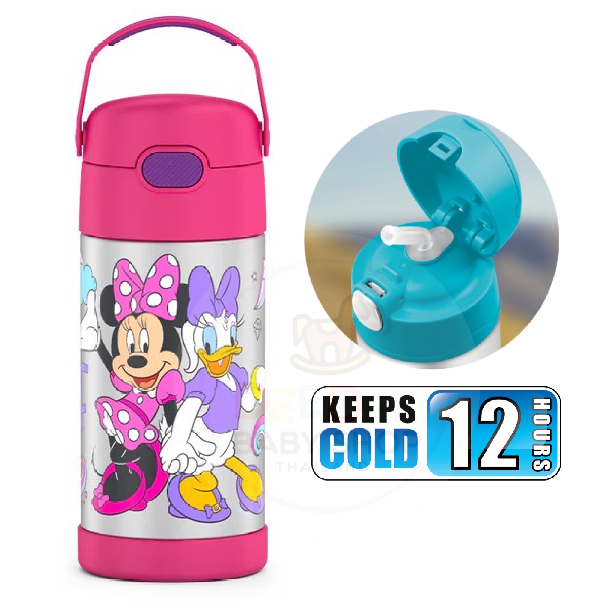 กระติกน้ำสเตนเลสรักษาอุณหภูมิ Thermos Disney Minnie Preschool FUNtainer Vacuum Insulated Stainless Steel Bottle 12OZ with Bali Handle (2022)
