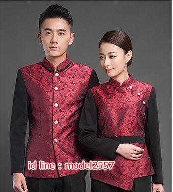 F6108007 เสื้อพนักงานต้อนรับพนักงานเสริฟเสื้อพนักงานโรงแรมนรีสอร์ท F6108007 แดง S M L XL XXL 3XL