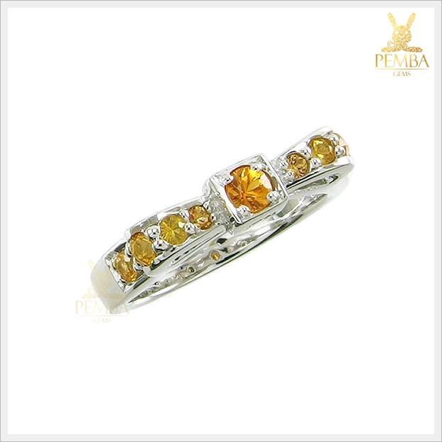 แหวนบุษราคัมแท้ เงินแท้ ชุบทองคำขาว ดีไซน์รูปโบว์สวยเก๋ แหวนพลอยแท้