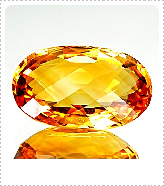 พลอยซิทริน (Citrine) รูปไข่ เจียระไนหน้าตาข่าย น้ำหนัก 10.27 กะรัต ขนาดตามใบเซอร์ 11.52x17.59x8.3 มิล สีเข้ม สีเหลืองคล้ายพลอยบุศราคัม สีแม่โขง