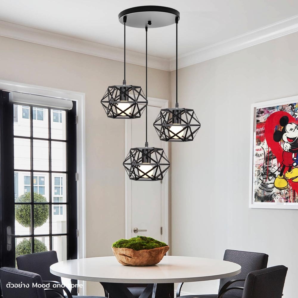 โคมไฟแขวนเพดานเหล็กดัดลายเส้นไขว้สีดำทรงหกเหลี่ยมสไตล์นอร์ดิก [ST-3705]
