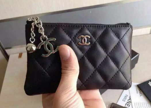 กระเป๋าสตางค์ cn caviar and lamb skin coin or card wallet สีดำใบสั้น ใส่เหรียญใส่การ์ด