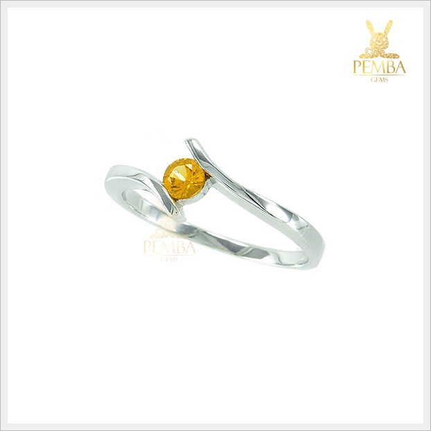 แหวนบุษราคัมแท้ สีเหลืองทองสวยใสไฟดี เงินแท้ ชุบทองคำขาว แหวนพลอยแท้