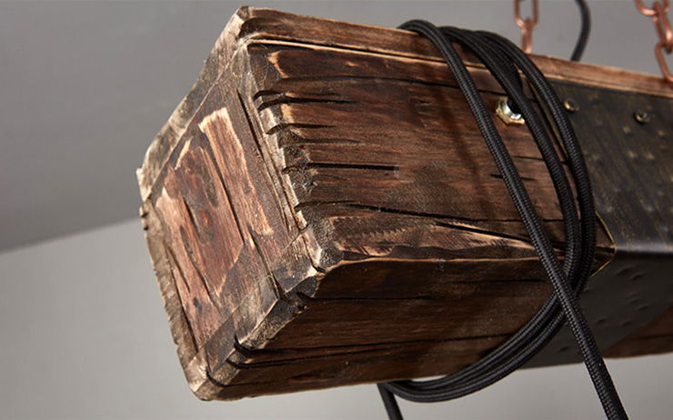 โคมไฟแขวนเพดานขอนไม้เรือพันสายไฟ 10 ดวง สไตล์ Retro industrial [FH-10]