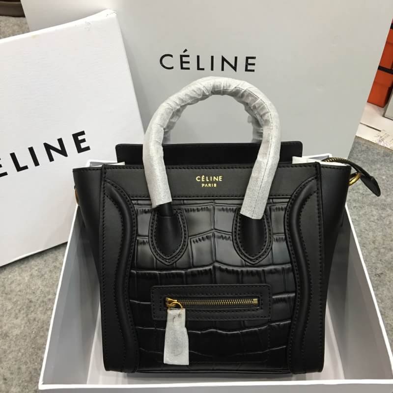 กระเป่า celi nano luggage tote bag 8 นิ้ว สีดำลายหนังจระเข้ พร้อมสายยาว พร้อมกล่อง
