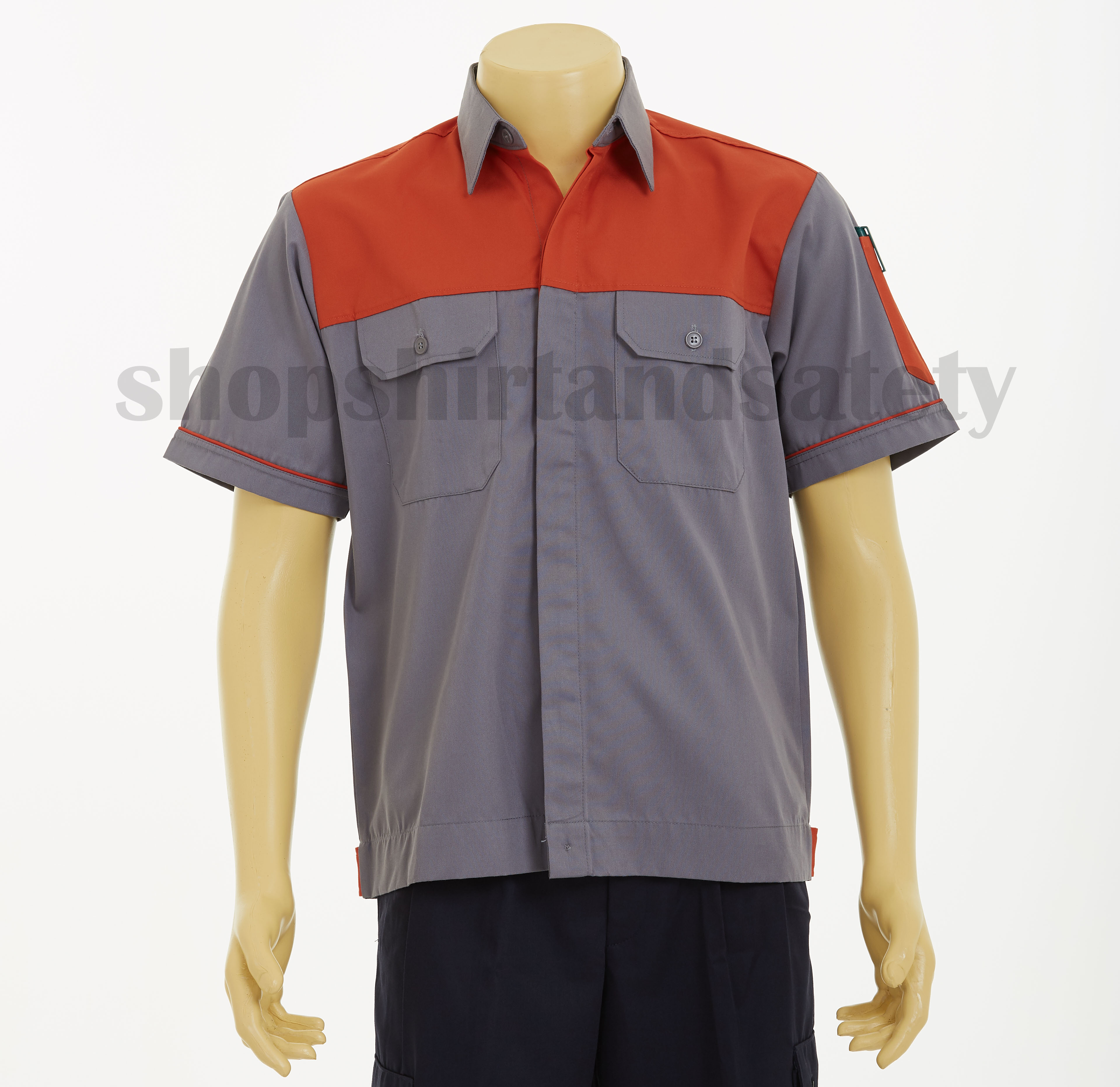 เสื้อช็อปแขนสั้นแบบเทาอกส้มเพิ่มกระดุมซ่อนสาบ