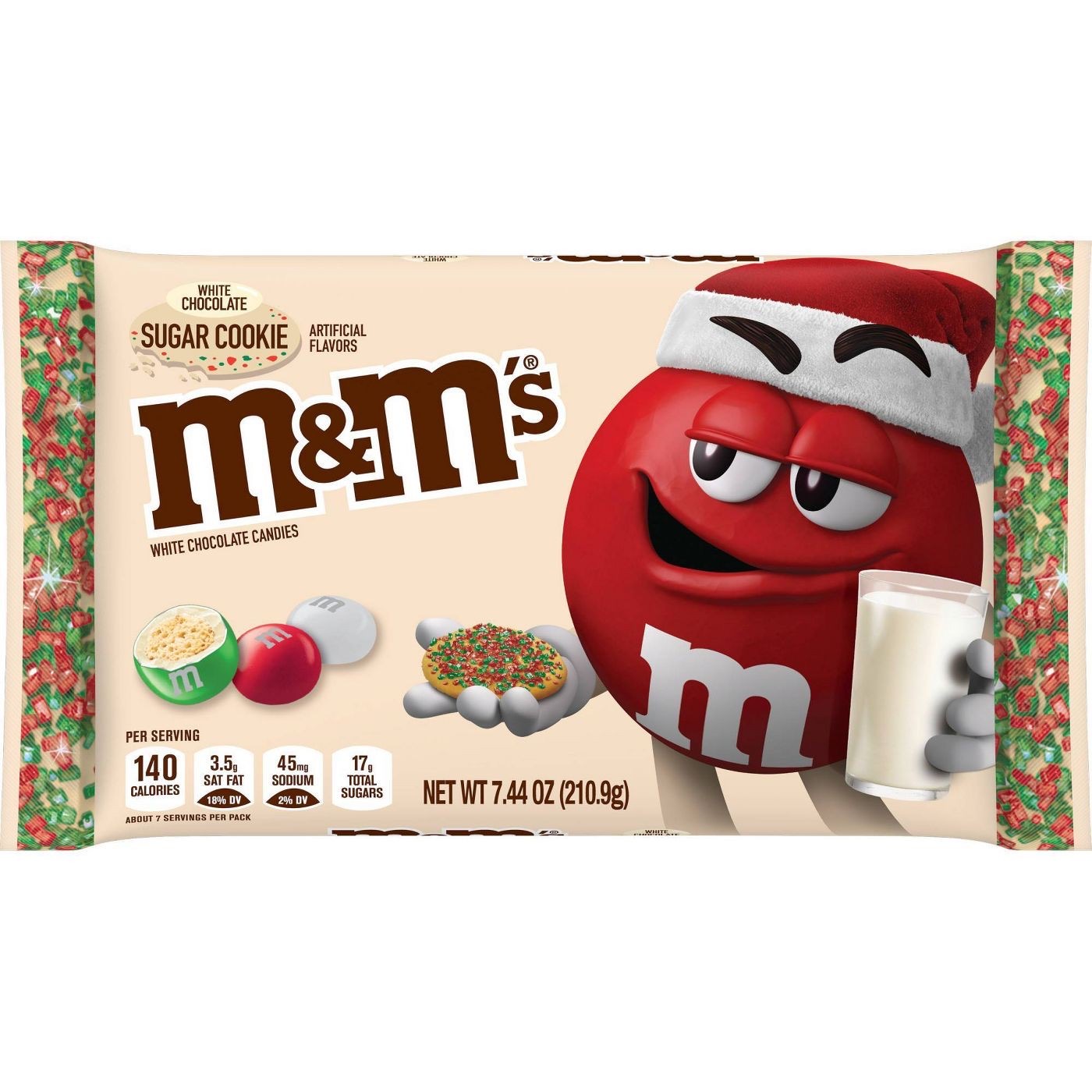 ขนมช็อกโกแลตคริสมาสต์ M&M's Holiday Chocolate Candies - White Chocolate Sugar Cookie