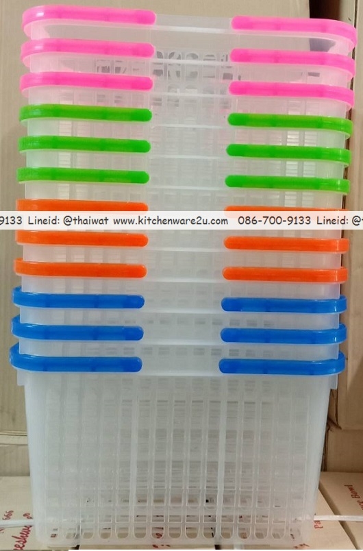 P03222 ตะกร้าหูหิ้วกลาง (25*33*19 cm) No.531 เกรดเอ สีใส ราคาส่งต่อ 1 โหล:12 ใบ