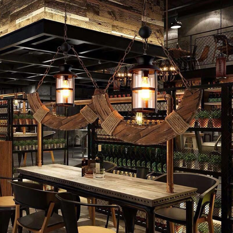 โคมไฟแขวนเพดานไม้สไตล์ลอฟท์ทรงครึ่งวงกลม [28154]