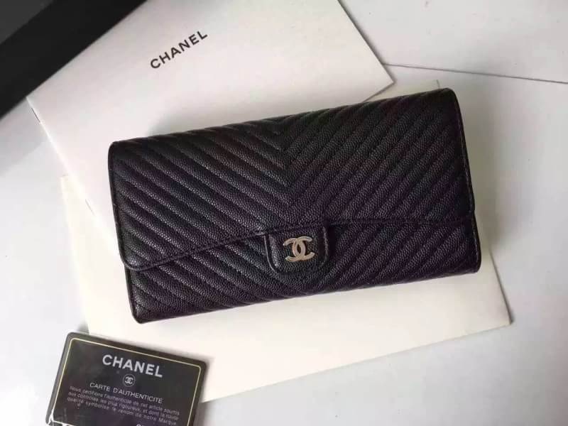 กระเป๋าสตางค์ cn wallet caviar skin 2016 สีดำ ใบยาว