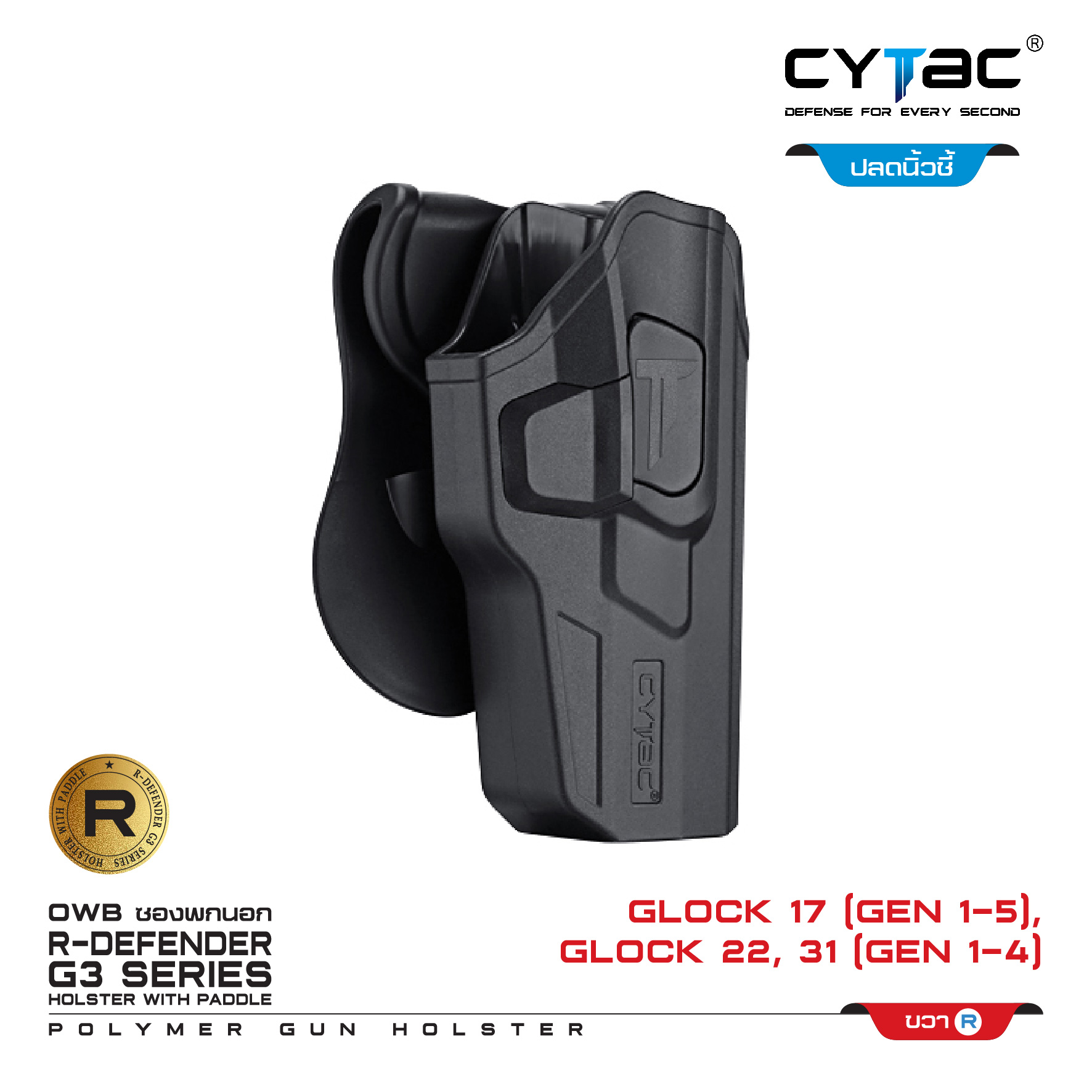 🇹🇭⫸ CYTAC ซองพกนอก ขวา ซ้าย ปลดล็อคนิ้วชี้ รุ่น GLOCK 17,22,31