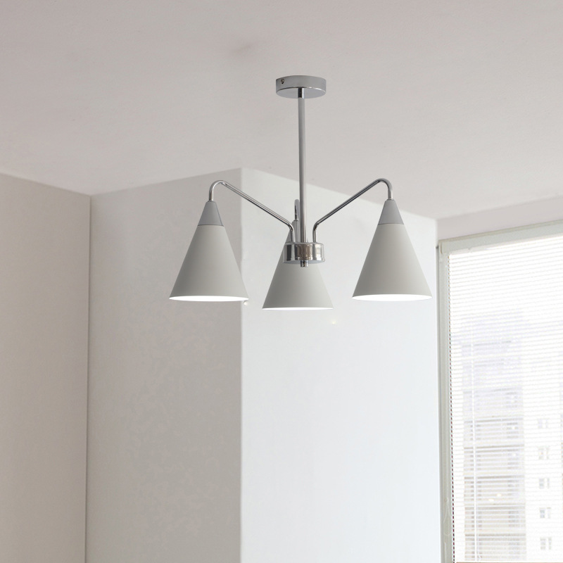 โคมไฟแขวนเพดานโป๊ะโคมทรงกรวยสไตล์โมเดิร์น โครงสีเงินโป๊ะโคมสีขาว [NM9991]