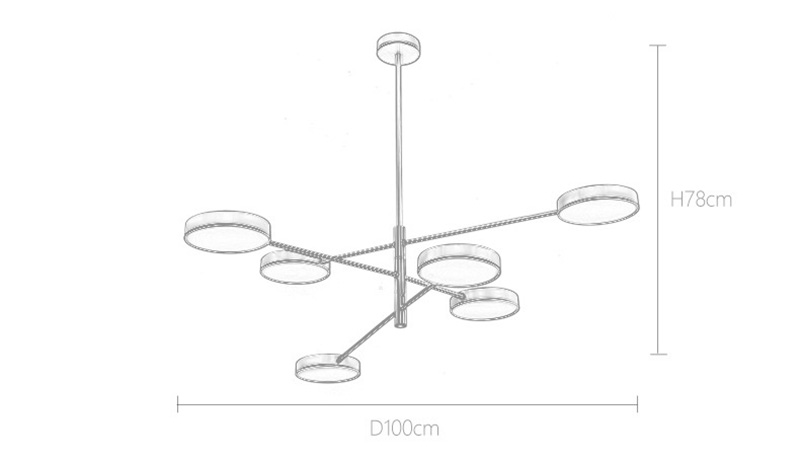 โคมไฟแขวนเพดานแขนยาวโป๊ะกลมแบน 6 ดวง [QDH-9110]