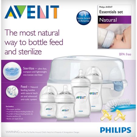 ชุดขวดนมพร้อมอุปกรณ์กำจัดเชื้อโรคด้วยไมโครเวฟ Philips AVENT Essentials Set - Natural