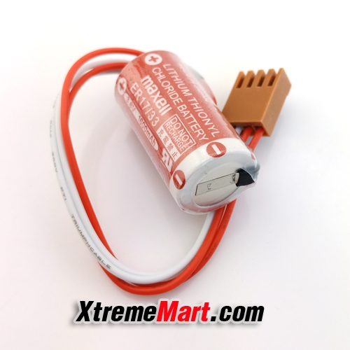 แบตเตอรี่ Maxell ER17/33 3.6V ขั้วน้ำตาล 1600mAh Lithium PLC Battery (4 Hole Brown Connector)