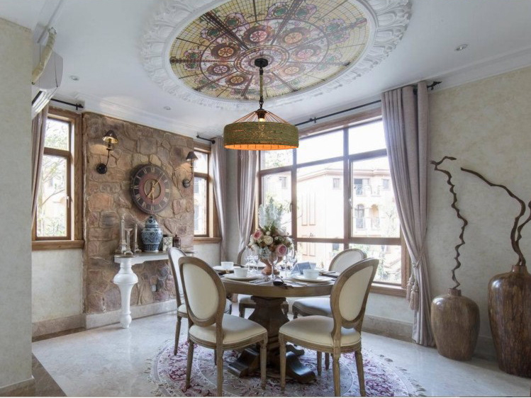 โคมไฟห้อยเพดาน American Country พันเชือกลินิน ทรงกระโจม