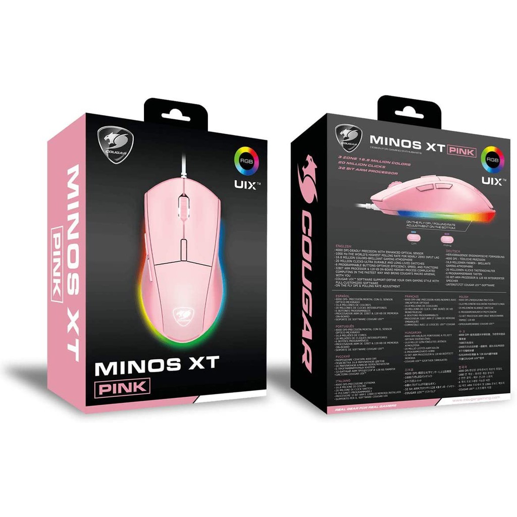 COUGAR Minos XT RGB Gaming Mouse w/ 4000 DPI (Pink) (CGR-Minos XT 2) #เม้าส์เกมมิ่ง