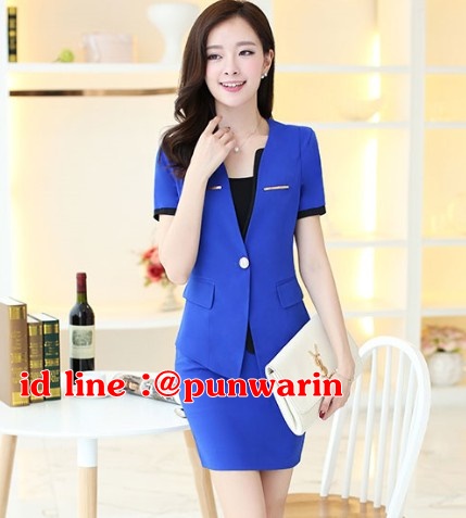 ชุดพนักงานคลินิกความงาม ชุดสูทสีน้ำเงิน ชุดพนักงานออฟฟิศ ชุดพนักงานต้อนรับแขนสั้น N6303002 ชมพู ,ดำ,ขาว,ม่วง S - 6XL