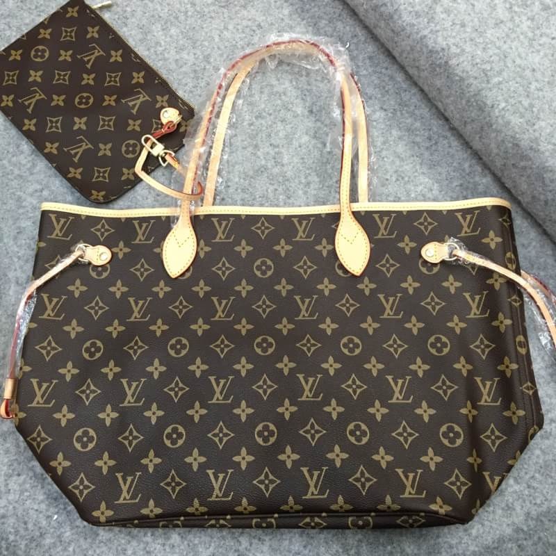 กระเป๋า l neverfull mm monogram canvas ด้านในน้ำตาล