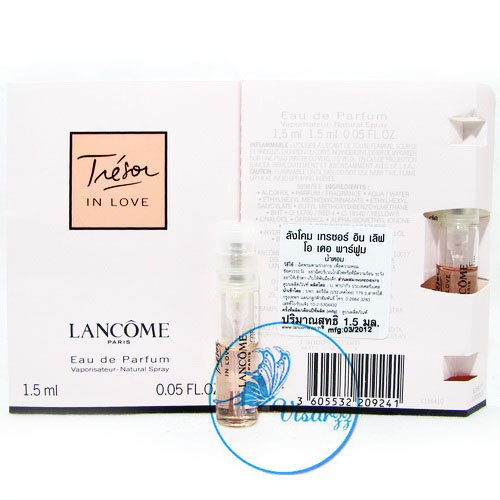 Lancome Tresor in Love EDP 1.5 mL น้ำหอมกลิ่นดอกไม้หอมละมุนนี้เปรียบประดุจม่านแห่งความสดชื่น ชวนให้นึกถึงยามที่สามารถแสดงความรักได้อย่างอิสระ