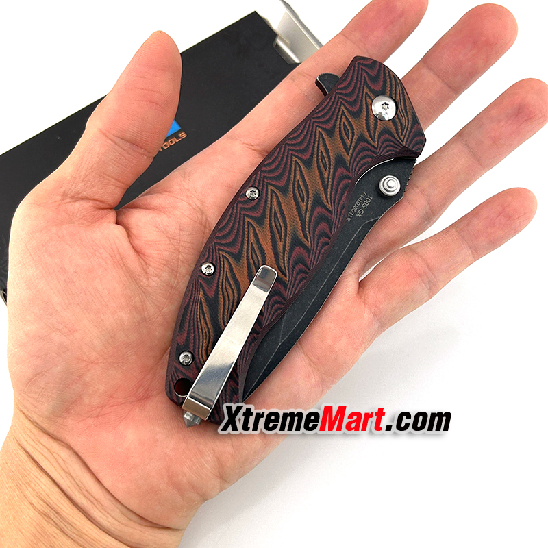 มีดพับ SANRENMU 1005 SRM-1005-GX ใบมีดสแตนเลส 9cr14mov ด้ามG10 ใบสีดำด้ามน้ำตาล จุดหมุนระบบตลับลูกปืน(Ball Bearing) เปิด-ปิด ลื่นมาก