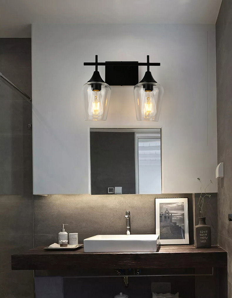 โคมไฟติดผนังทรงแก้วไวน์ใสโครงสีดำ [JK2011]