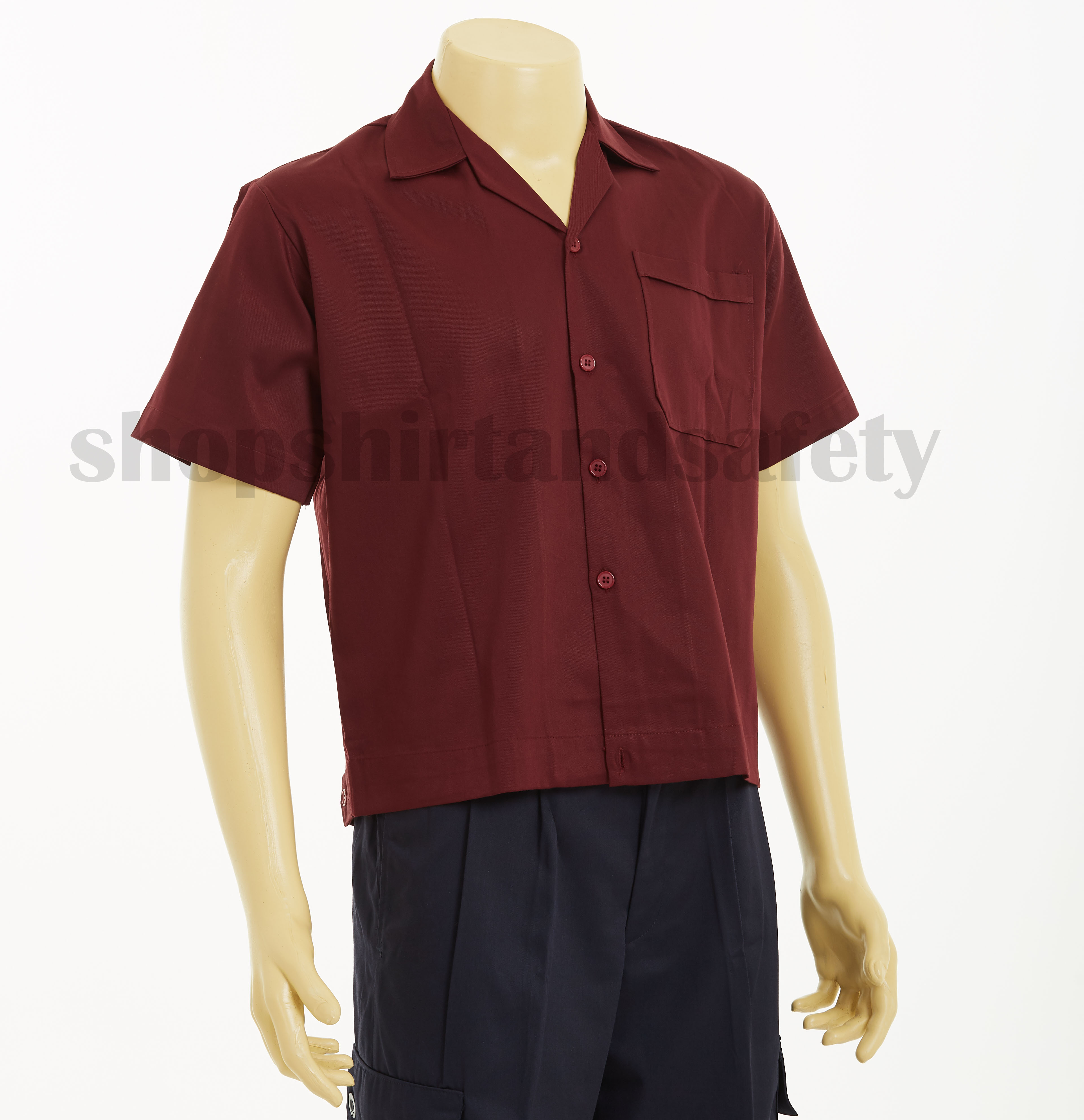 เสื้อช็อปแขนสั้นแบบกระเป๋าเดียวสีเลือดหมูล้วน