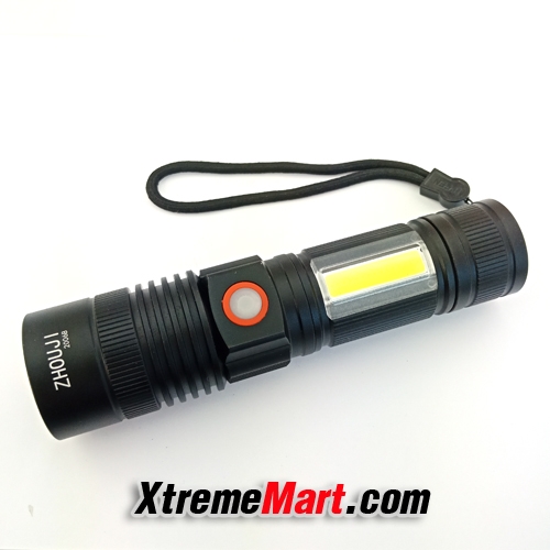 ไฟฉายซูม Zhouji พร้อมโคม COB XML-T6 LED 1000LM แสงขาว พร้อมแบต 26650 USB Rechargeable Flashlight