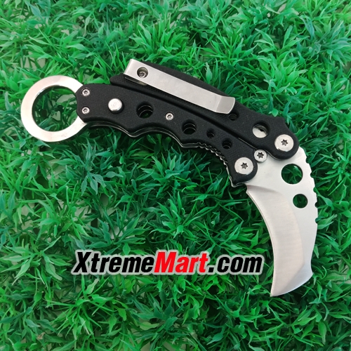 มีดพับคารัมบิท NAVY รุ่น SR199A Tactical Pocket Folding Knife มีปุ่มเปิด-ปิดอัตโนมัติ พร้อมซองผ้า(ด้ามดำ)