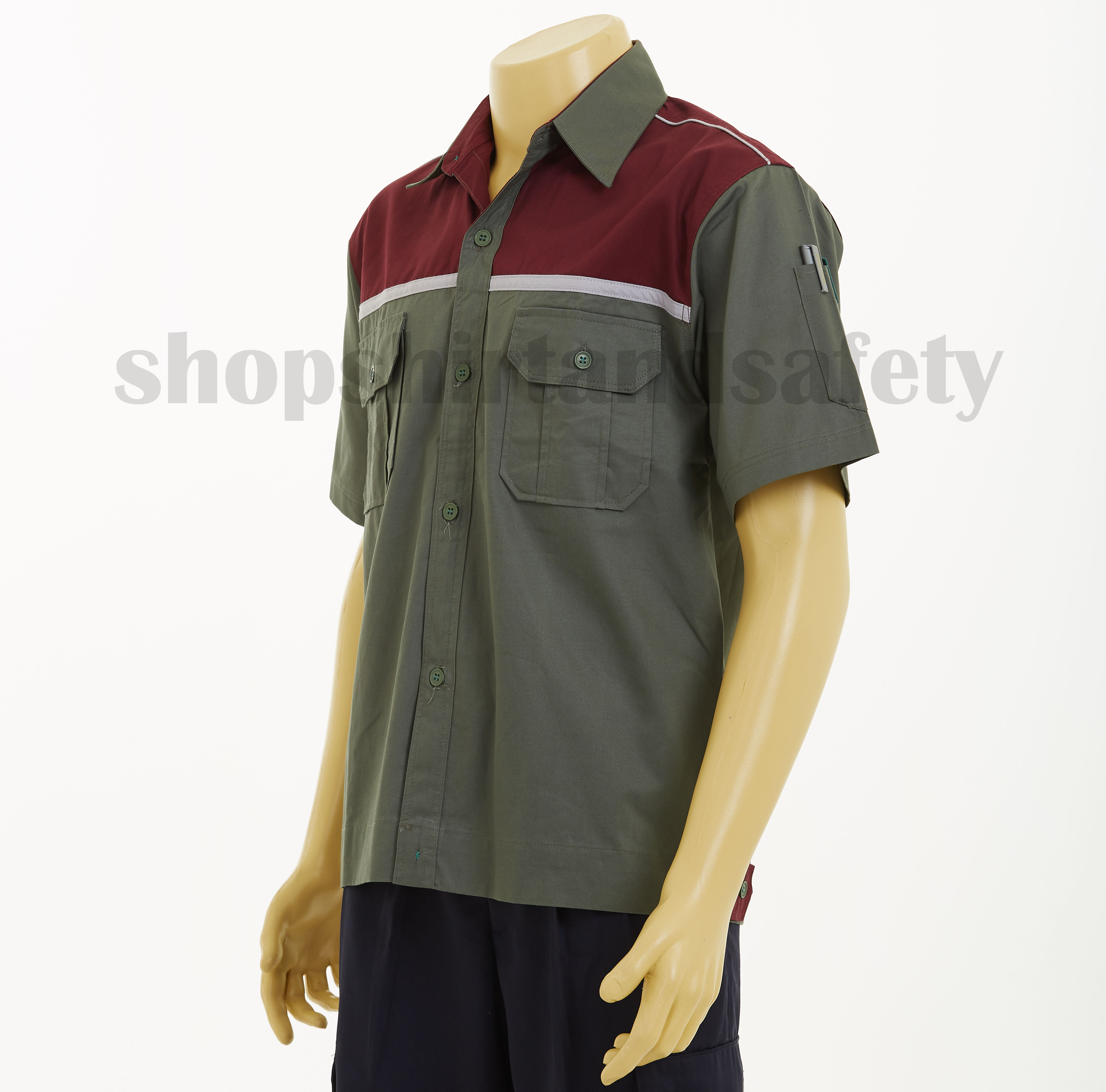 เสื้อช็อปแขนสั้นแบบหยกอกม่วงกุ้นเทา