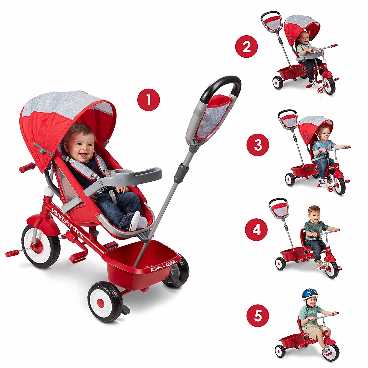 รถเข็นเด็กและรถจักรยานสามล้อเอนกประสงค์ Radio Flyer 5-in-1 Stroll 'n Trike