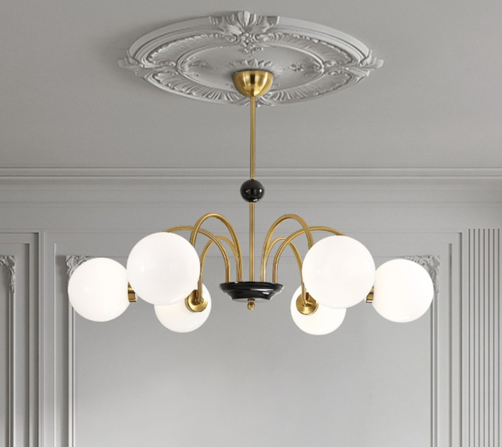 โคมไฟแขวนเพดาน Medieval French glass โป๊ะโคมทรงกลมสีขาวนม [AL-6464]